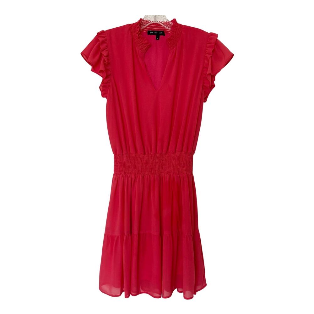 Y2k Gibsonlook Coral Pink Flutter Sleeve Smocked Waist Dress Sz Medium Fairycore